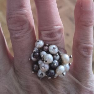 Freshwater Pearl Cluster Silver Ring - sz 7.5